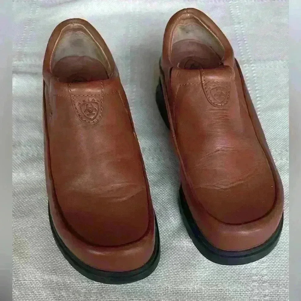 Ariat Women Brown Leather Slip On Shoe Western Loafer 95763 ATS Rubber